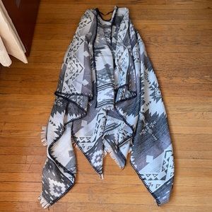 Aztec black and white poncho